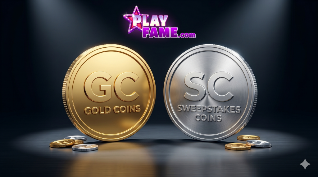 Gold coins and Sweepstakes coins against a black background.